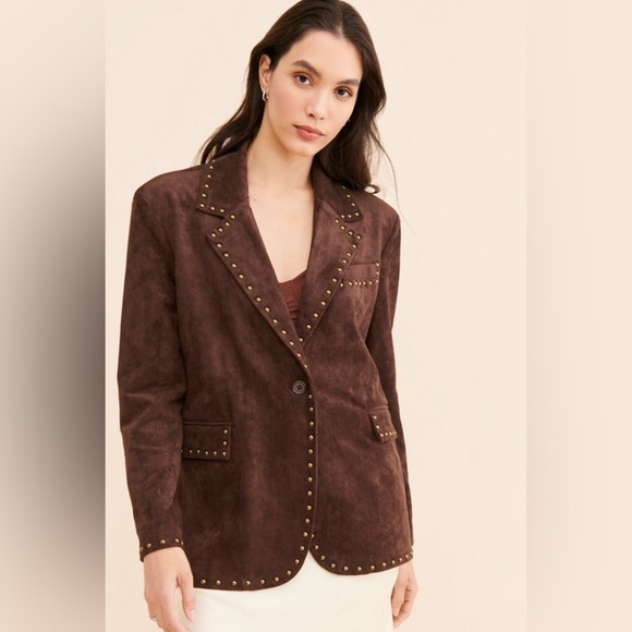 Blank NYC Jackets & Blazers - Blank NYC X Nuuly Studded Vegan Suede Blazer Chocolate Brown XS